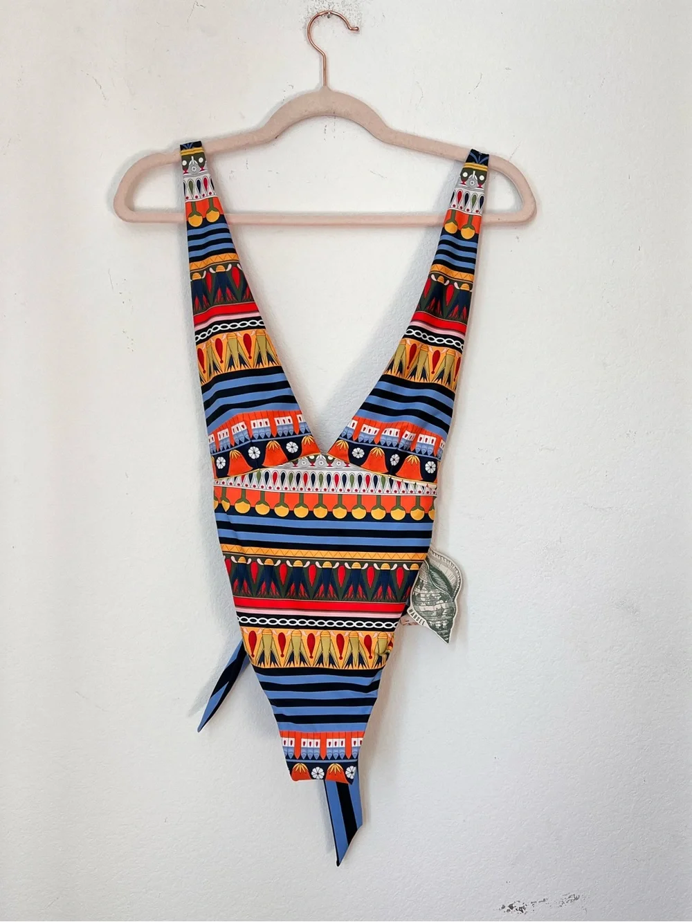 Agua Bendita Florentina One Piece‎ Swimsuit Small Luxury Plunge Swimwear Boho